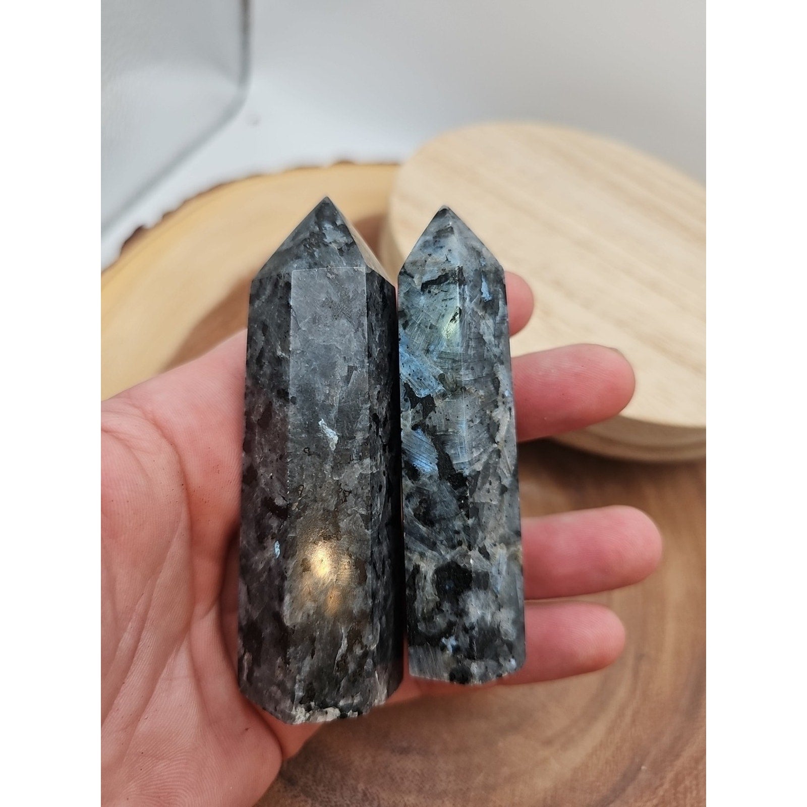 1 Pair Larvikite Tower .42lb 3.5in Tall