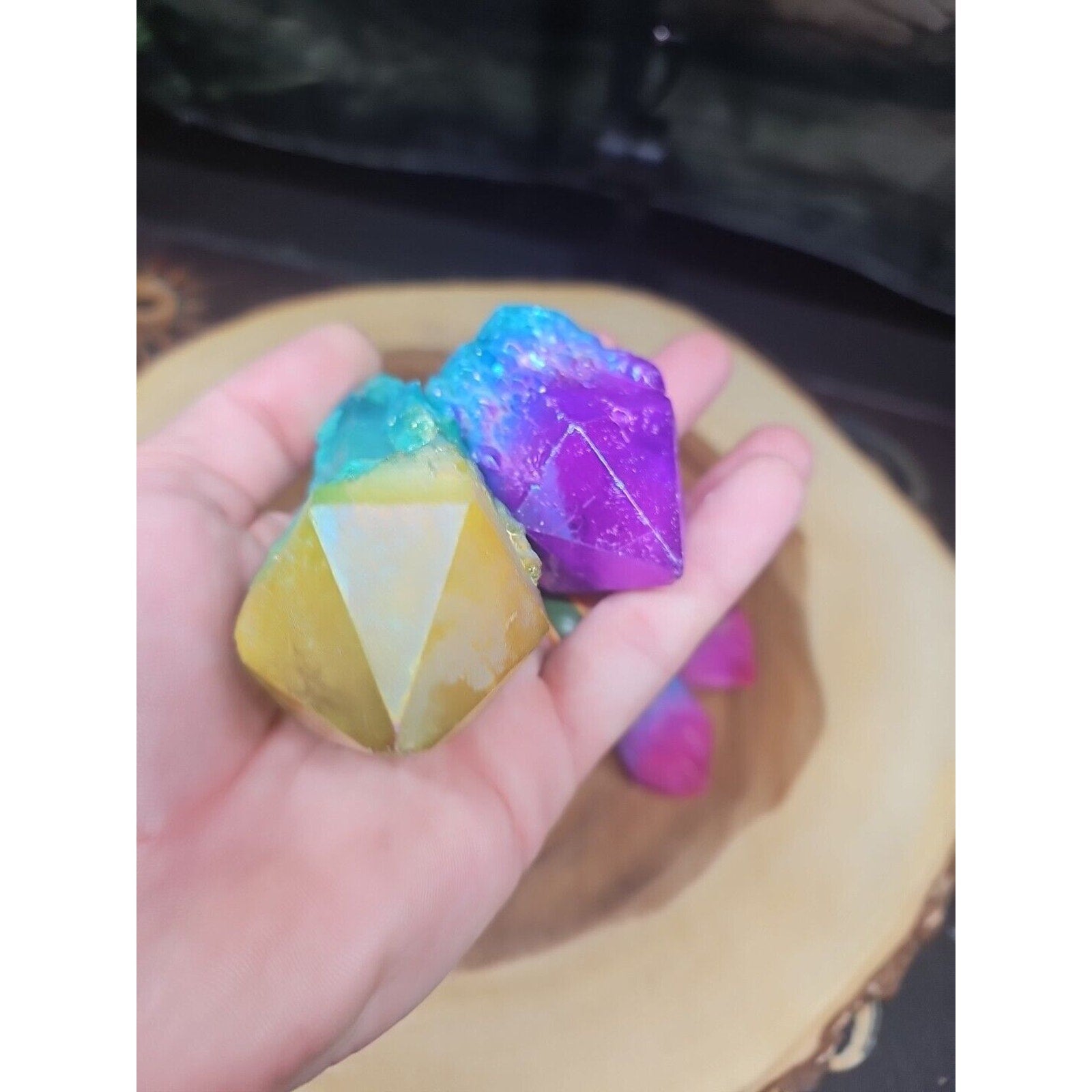 6Pcs 1.41lbs Rainbow Aqua Aura Quartz Crystal Points Titanium Coating B2