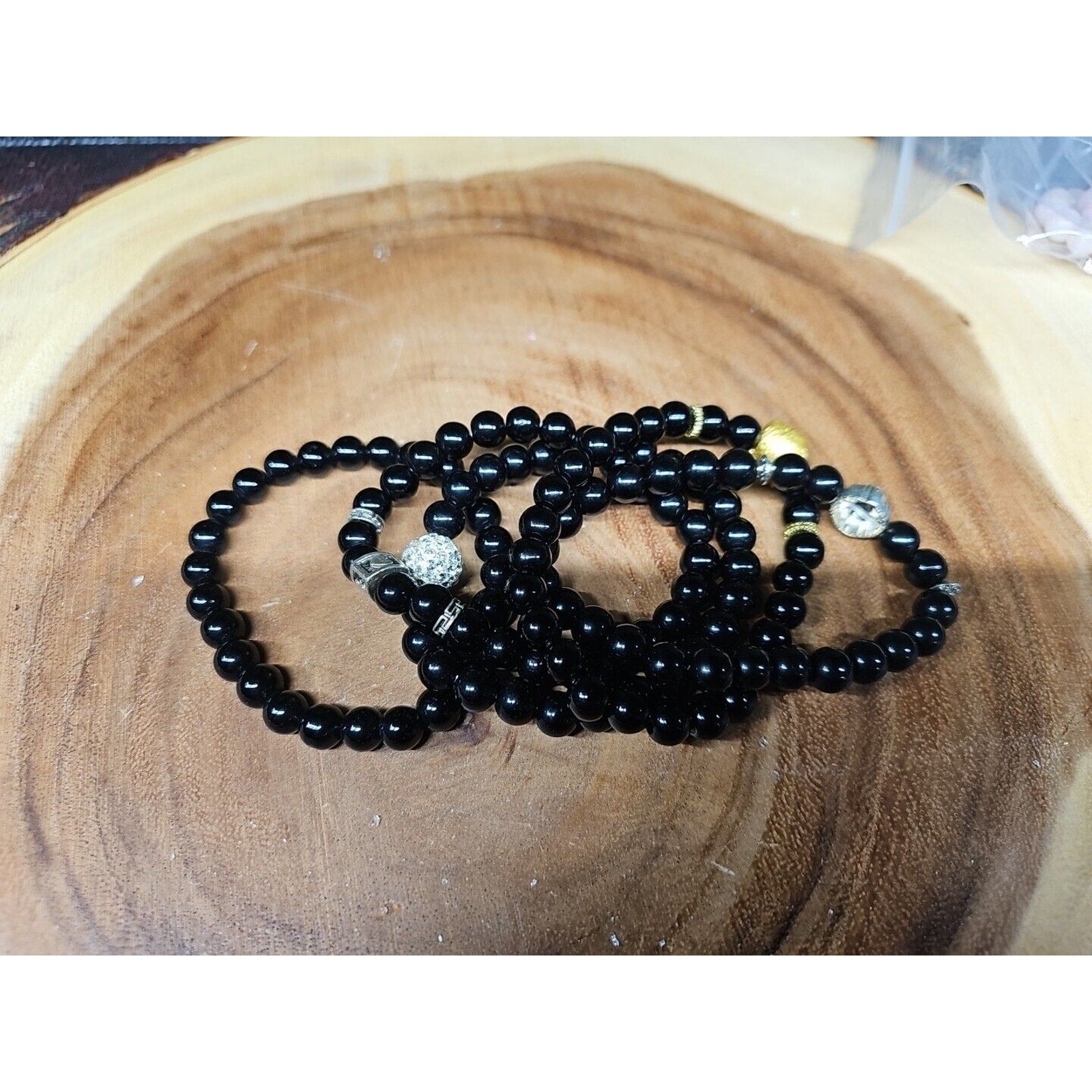 Natural Obsidian Stone Bracelets 5pc Set