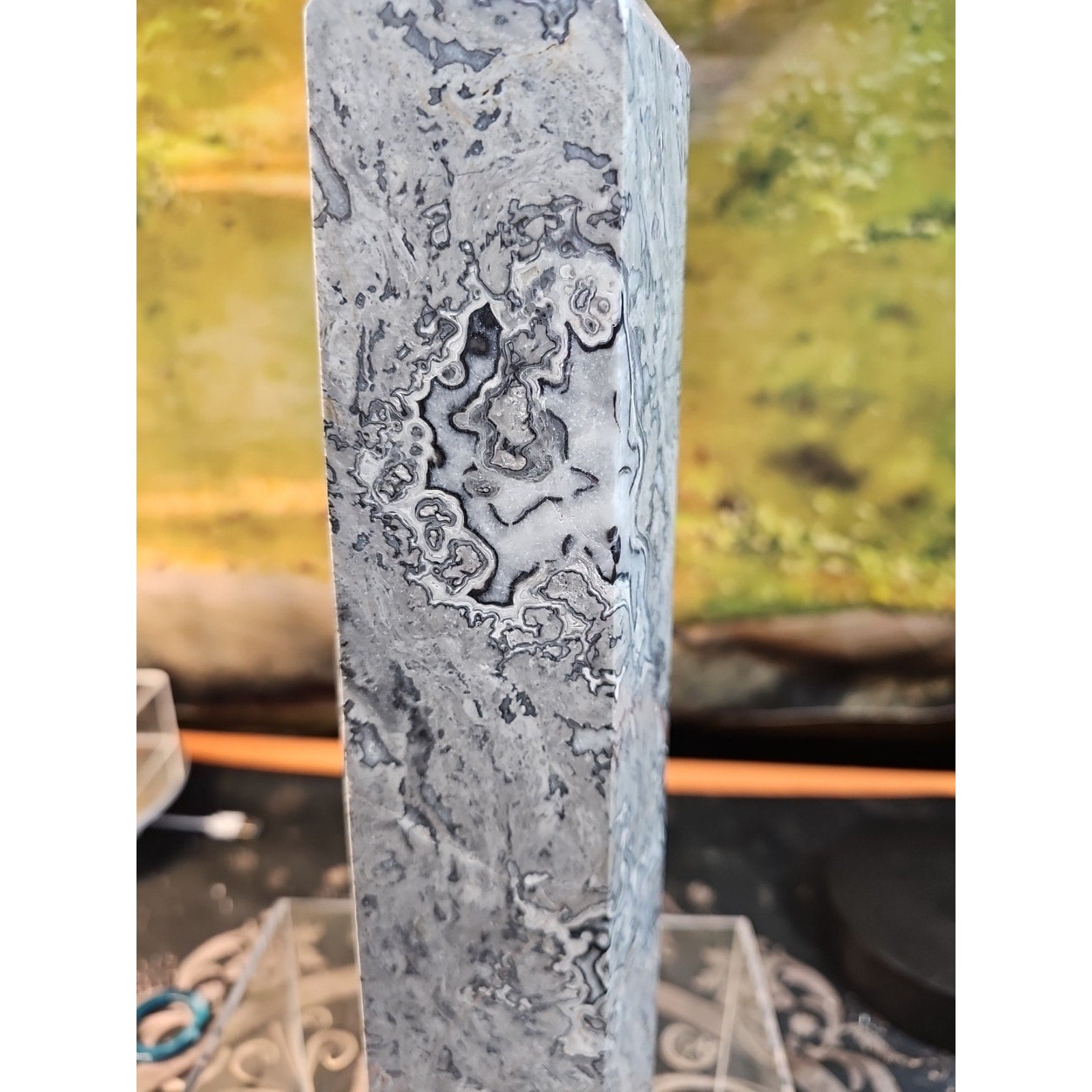 7.05lb 12in Tall Crazy Lace Jasper Crystal Point Tower Healing