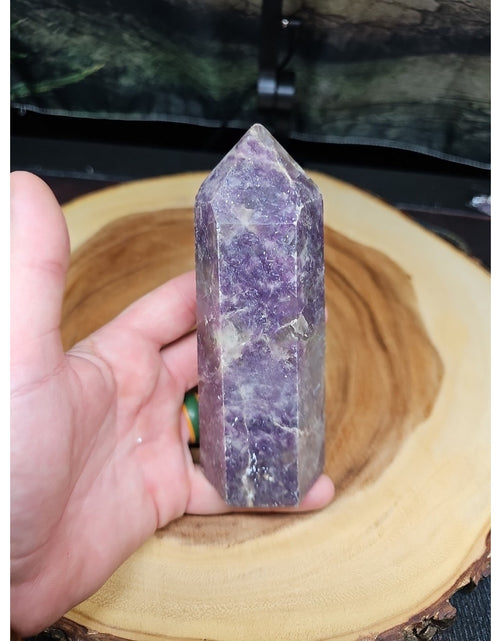 Load image into Gallery viewer, 1ea Natural Purple Mica Lepidolite Crystal Point Tower Africa 479g
