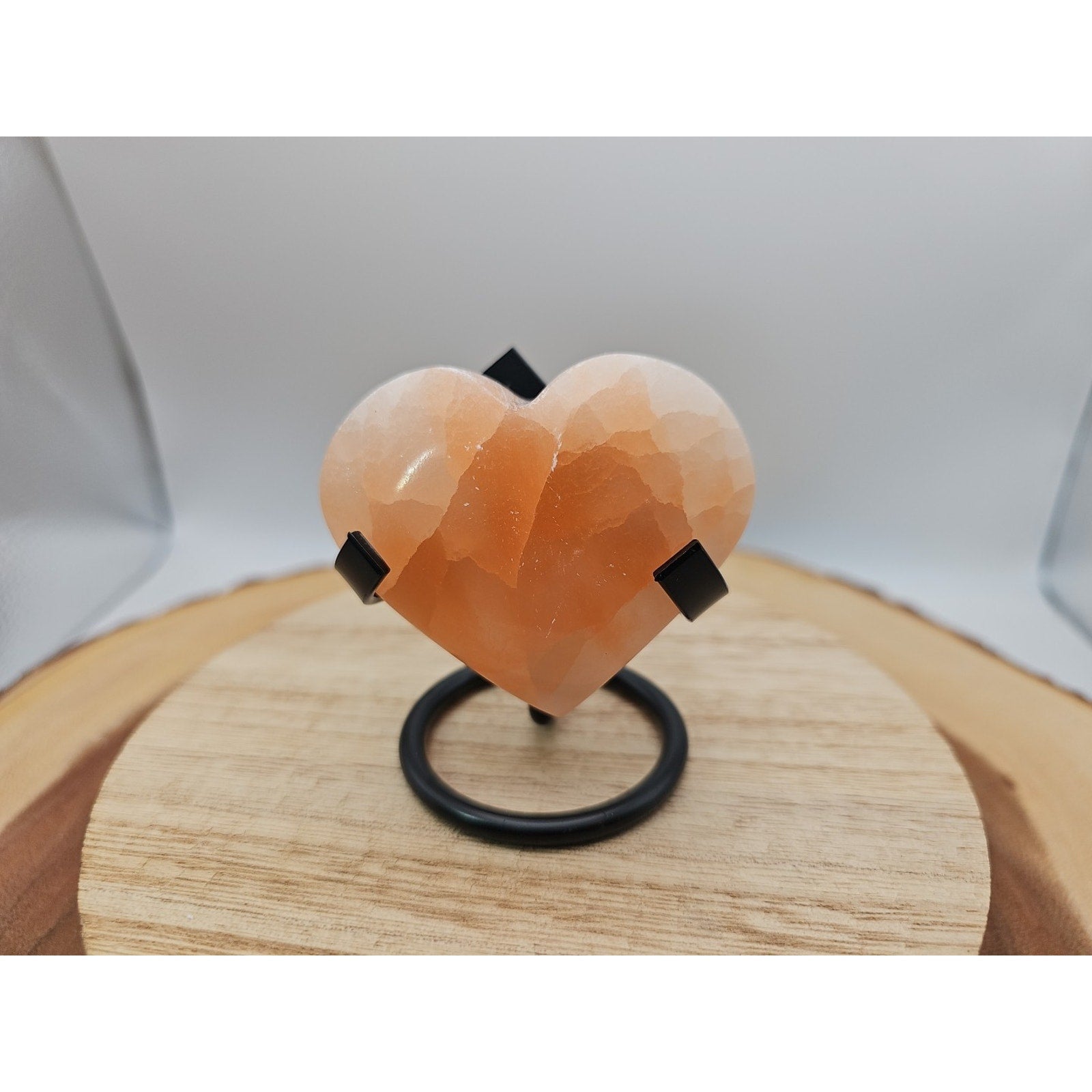Peach Selenite Palm Stone W/stand 1each