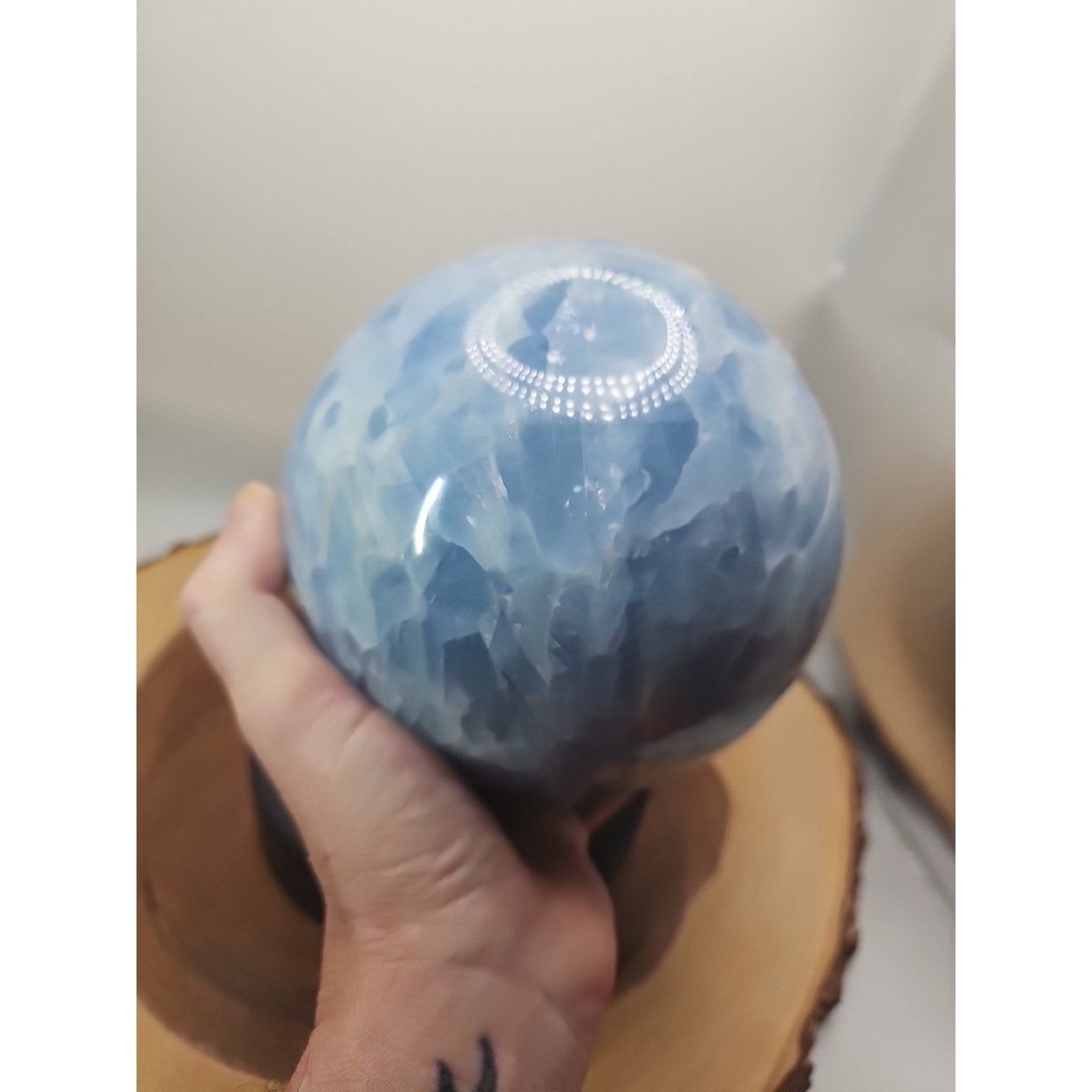 9.17LB Natural Blue crystalThe bal Quartz carved crystal decoration healing