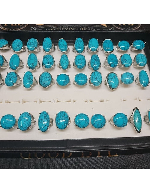 Load image into Gallery viewer, Wholesale Stone Ring Lot 40pcs W/ Box Multiple sizes Turquoise pattern
