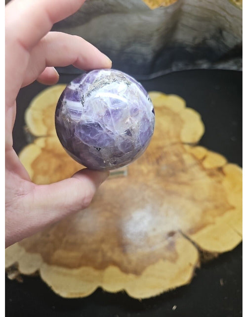 Load image into Gallery viewer, Amethyst Sphere 65mm W/Glass Stand 1lb
