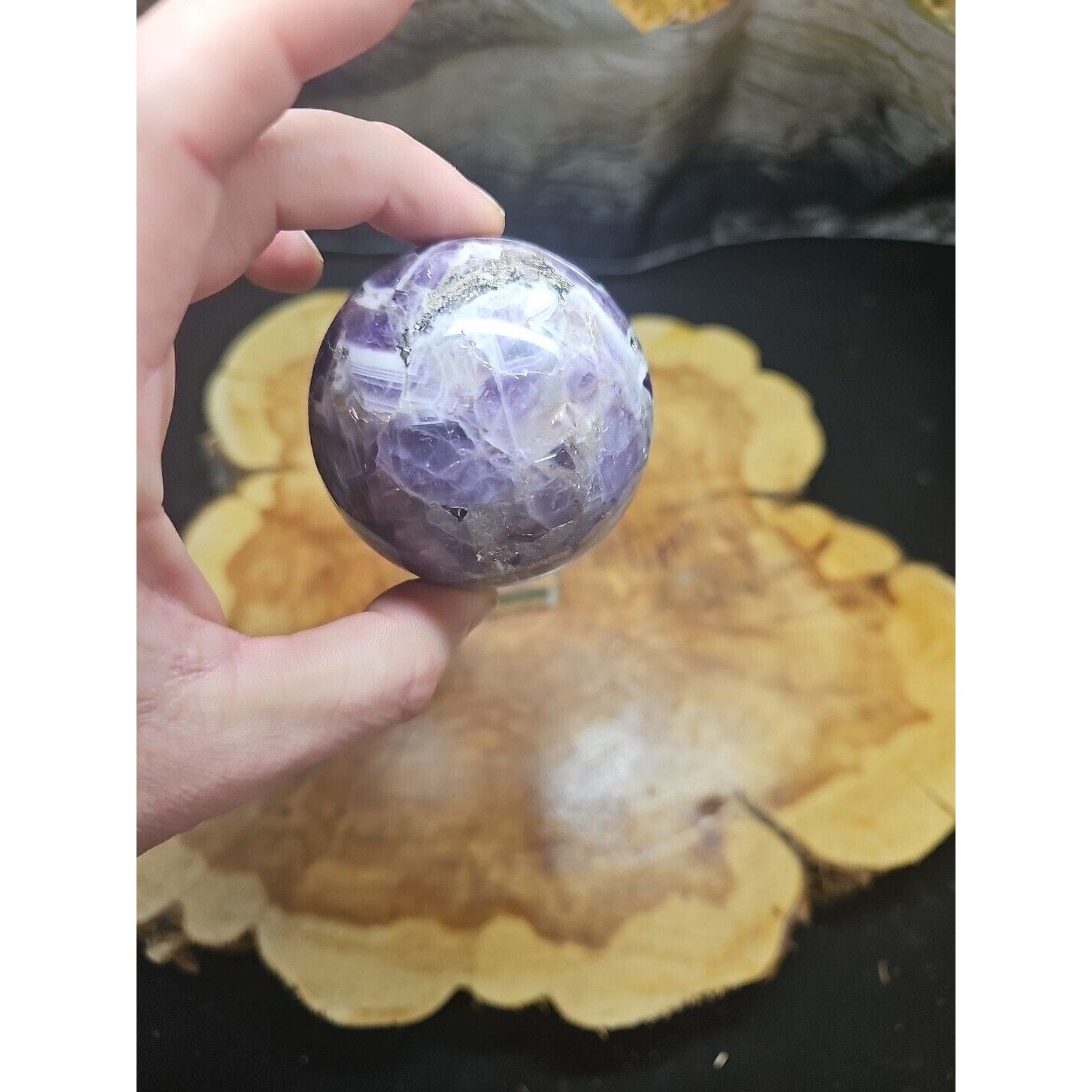 Amethyst Sphere 65mm W/Glass Stand 1lb