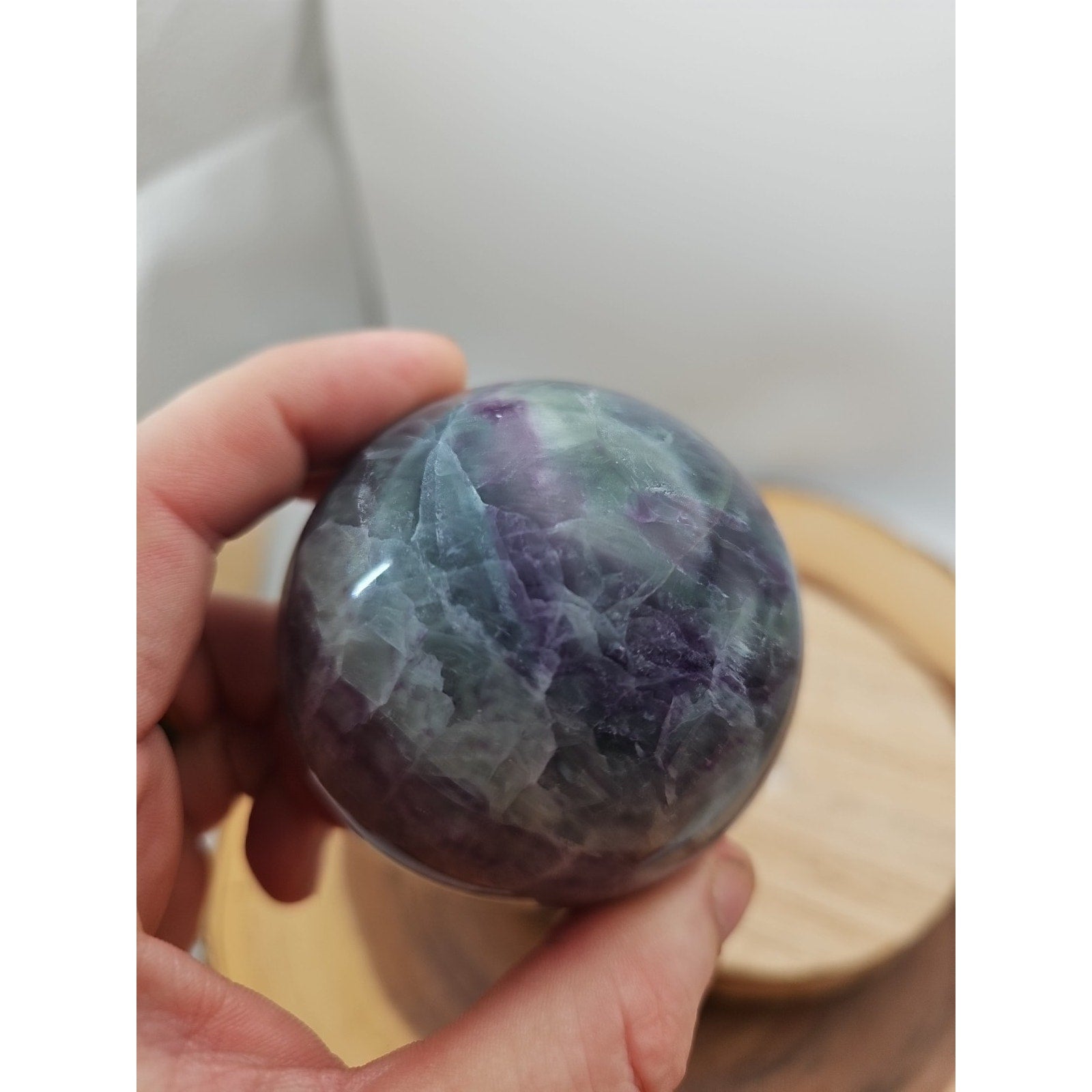1.09lb Natural Rainbow Fluorite Quartz Crystal Sphere Ball Polished