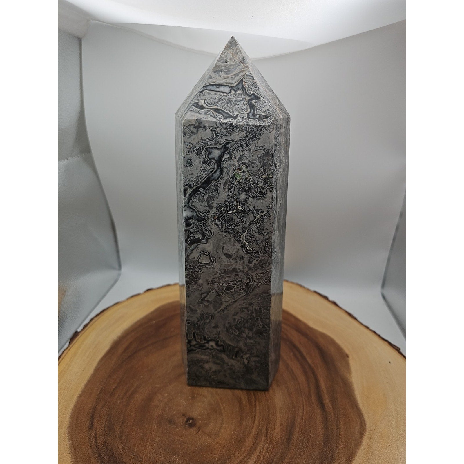 8.14lb Gray Crazy Lace & Shell Stone Jasper Crystal Tower