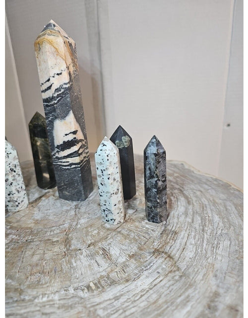 Load image into Gallery viewer, 2.67 Lbs 7Pcs Mix Lot Natural Zebra Rock Jasper Crystal Point Tower Sinkiang
