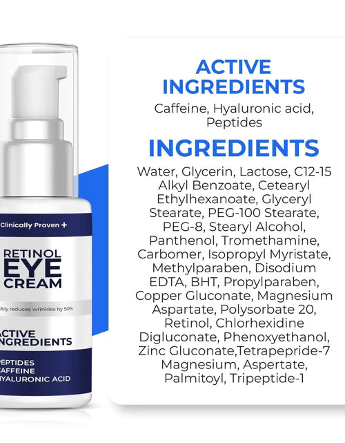 Load image into Gallery viewer, Retinol Eye Cream for Puffiness and Bags Under Eyes Hyaluronic Acid Peptide
