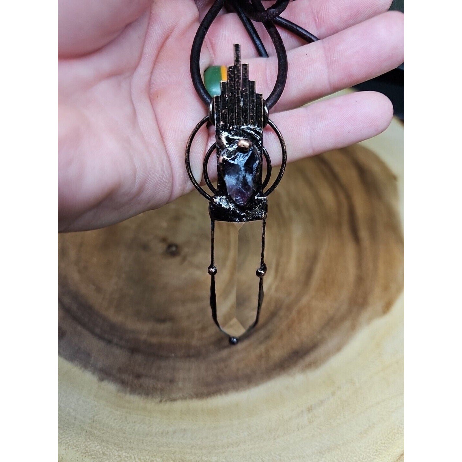 Healing Quartz Crystal Necklace W/Leather Cord