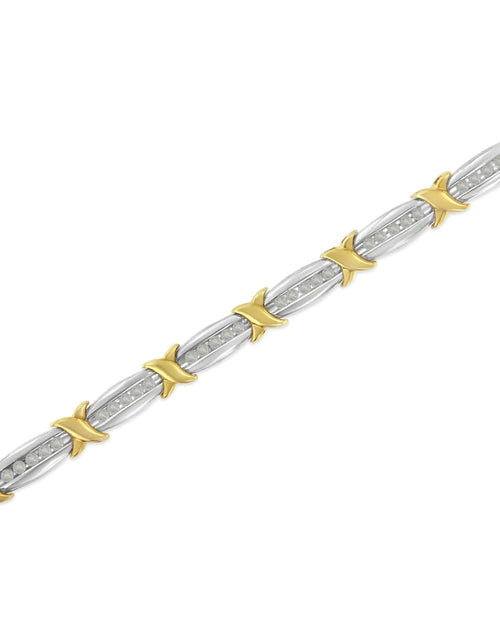 Load image into Gallery viewer, Two-Tone 10K Yellow Gold over .925 Sterling Silver 1.0 Cttw Diamond Channel Set Tapered &amp; X-Link 7&quot; Tennis Bracelet (H-I Color, I2-I3 Clarity)
