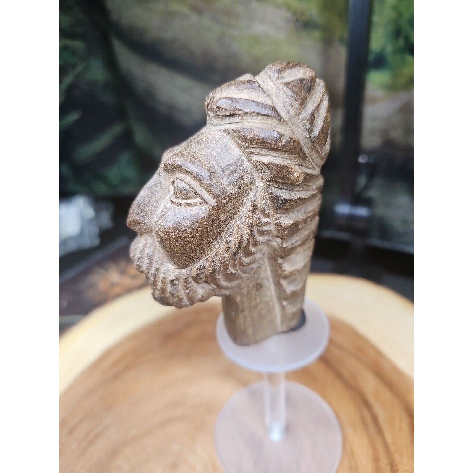 Vintage ABSTRACT STONE HEAD Sculpture Stone 1 lb W/Stand