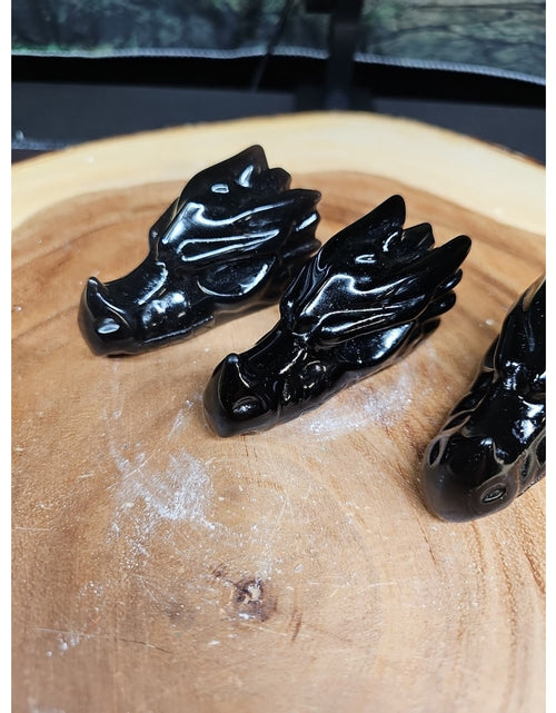 Load image into Gallery viewer, 1 Each Natural Black Obsidian Quartz Crystal Dragon Head Carving 102grams 7-8cm
