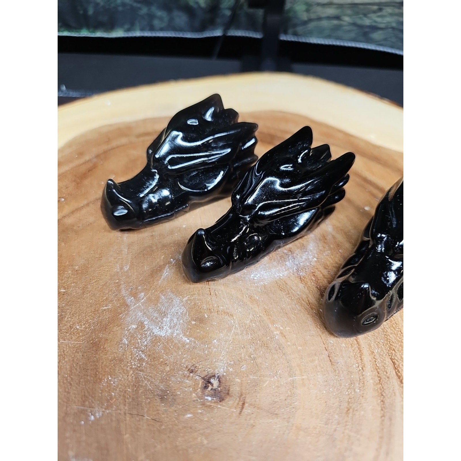 1 Each Natural Black Obsidian Quartz Crystal Dragon Head Carving 102grams 7-8cm