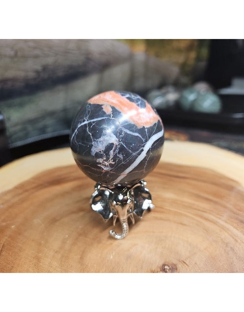 Load image into Gallery viewer, Ocean Jasper Sphere .75lbs 58mm. W/ Elephant Stand
