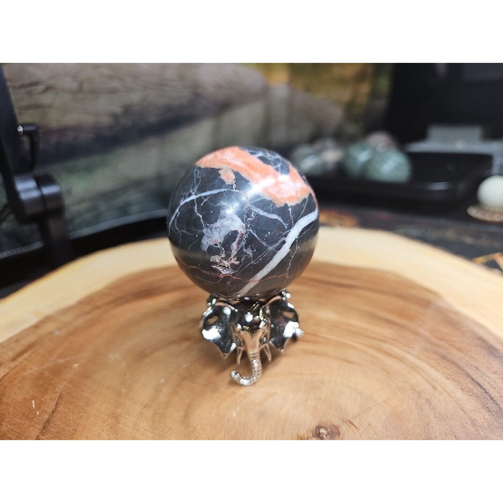 Ocean Jasper Sphere .75lbs 58mm. W/ Elephant Stand