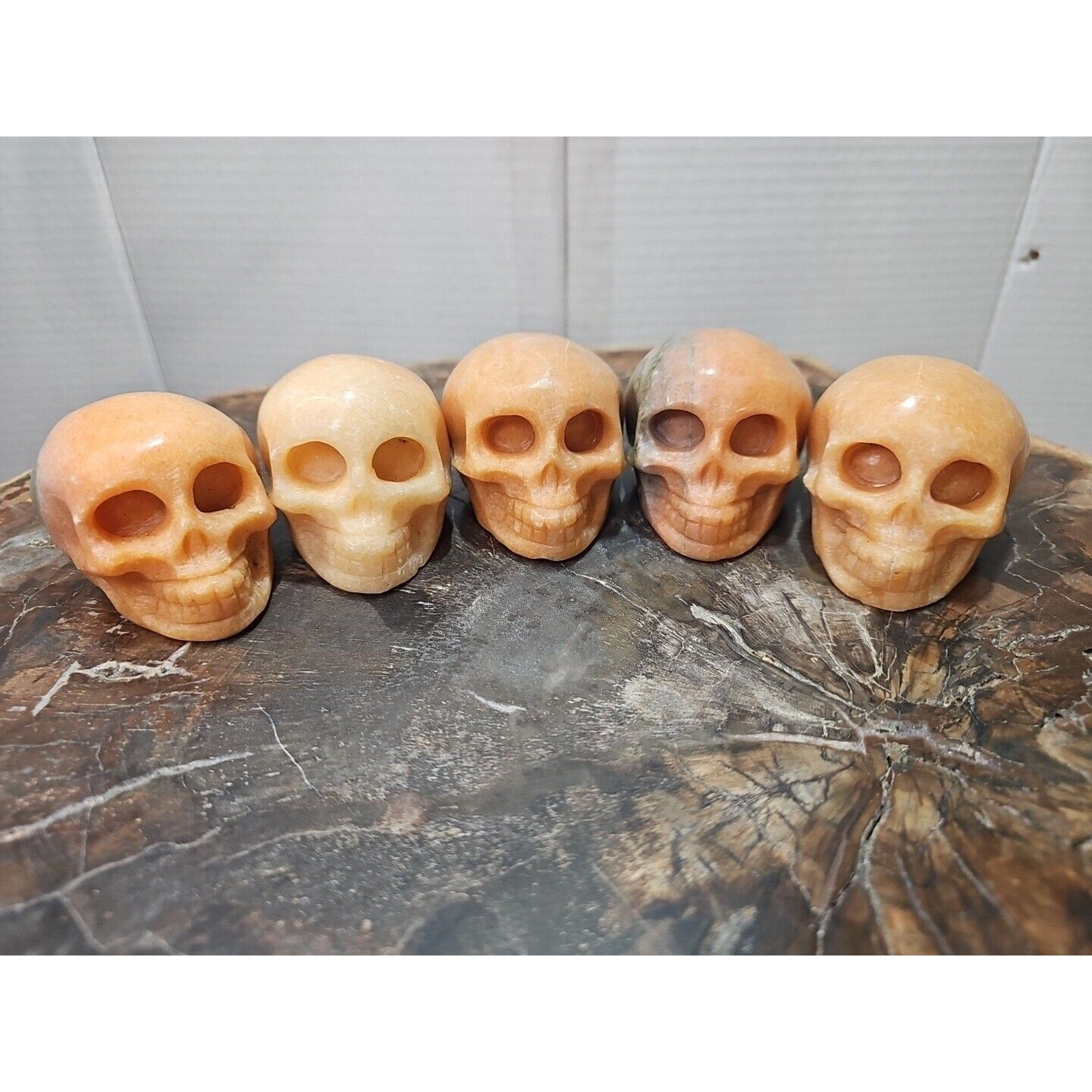 1Pcs Natural Sunstone Quartz Crystal Skull Carving Head Healing Brazil