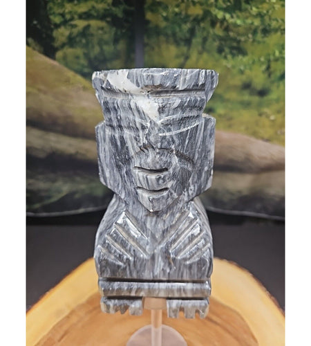 Carved Onyx Stone Aztec Mayan Tiki Sculpture 7in Tall 4lbs
