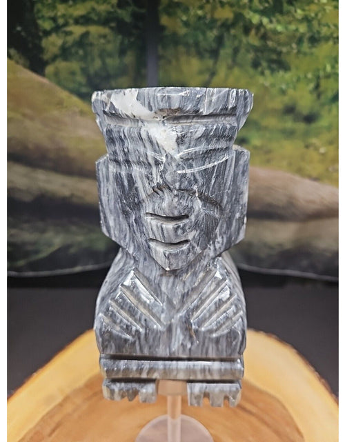 Load image into Gallery viewer, Carved Onyx Stone Aztec Mayan Tiki Sculpture 7in Tall 4lbs

