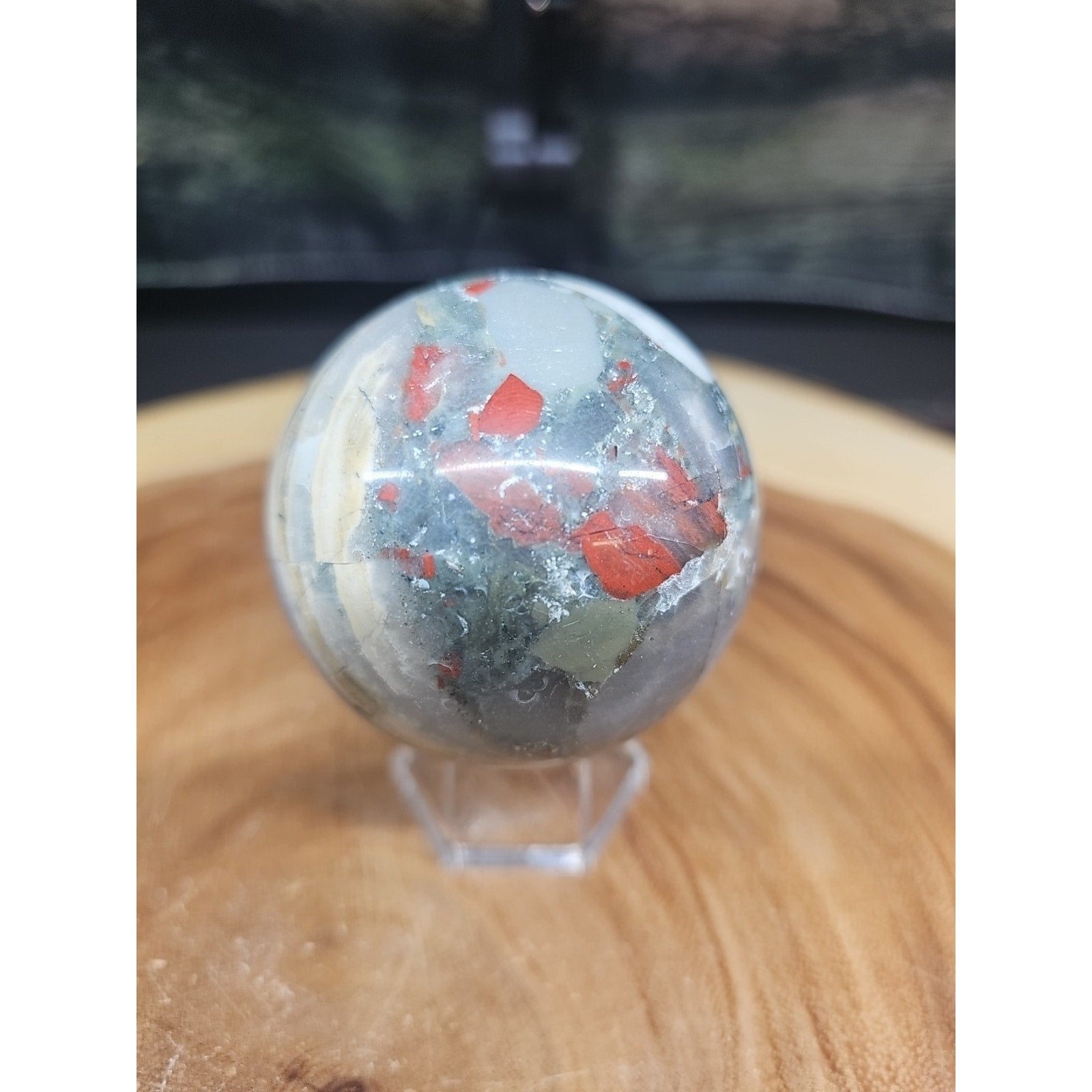 Natural Quartz Crystal Jasper Sphere Ball Polished 63mm &stand
