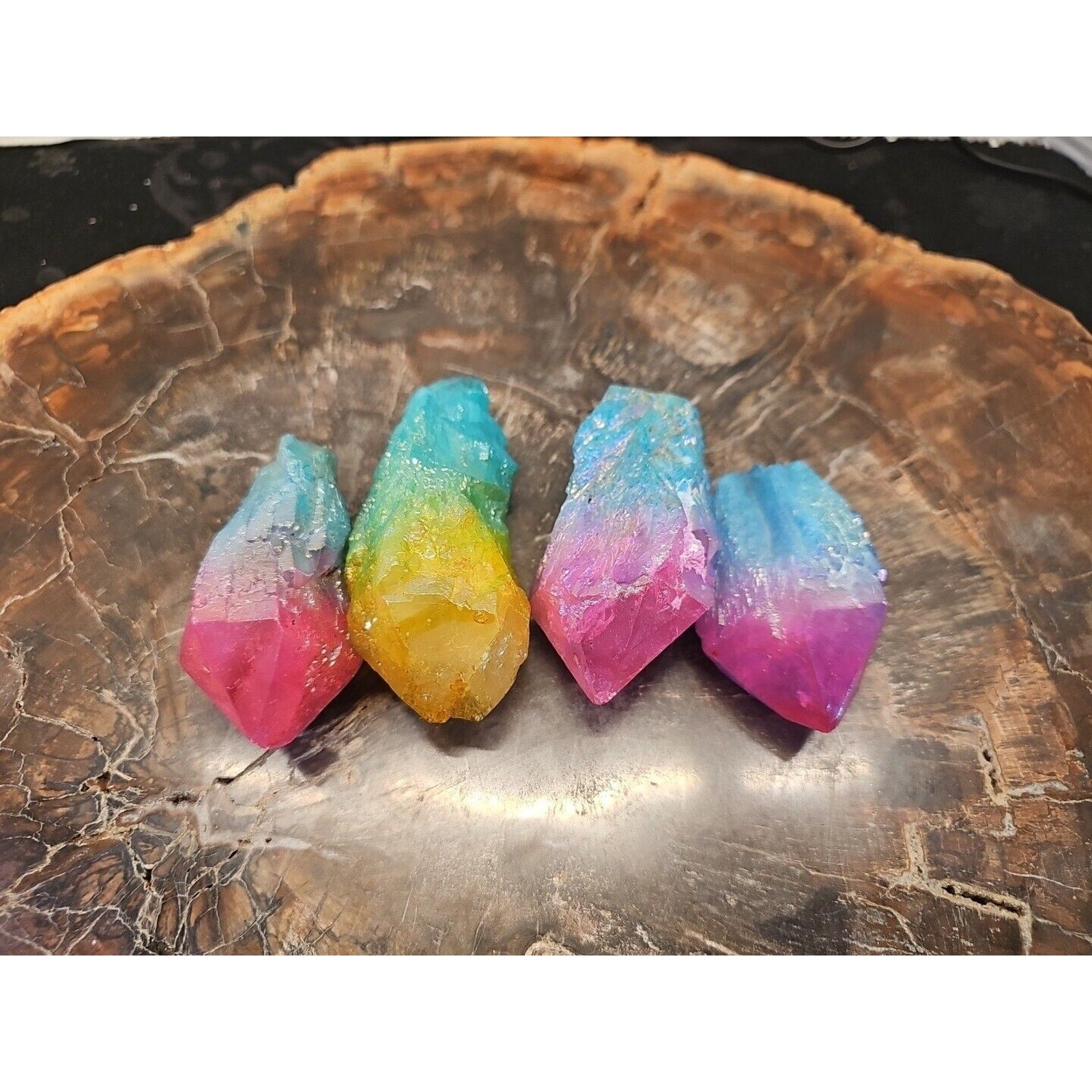 1.15lbs Quartz Crystal Points Titanium Coating