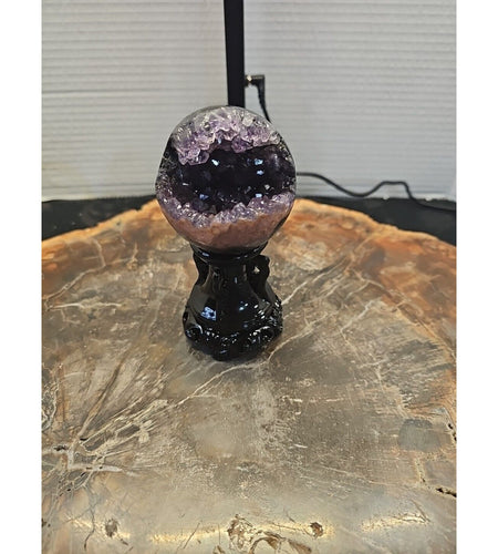 259G Natural Amethyst geode quartz cluster crystal specimen Healing W/Stand