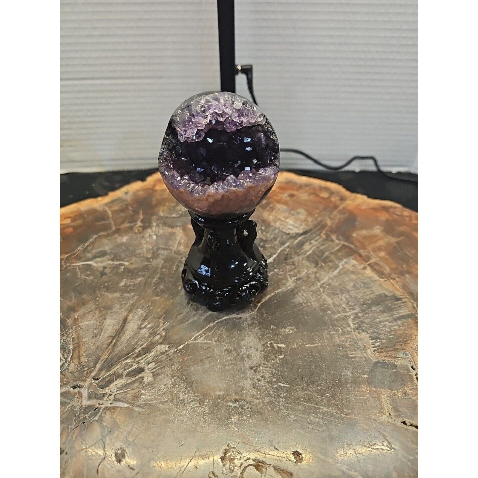 259G Natural Amethyst geode quartz cluster crystal specimen Healing W/Stand
