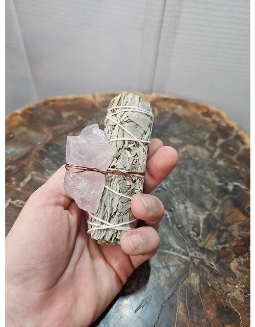 Load image into Gallery viewer, Sage wrapped crystal W/ Huge Rose Quartz Healing
