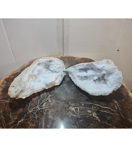 3.88lbs Large Pair Geode Crystal Moroccan Quartz W /Stand