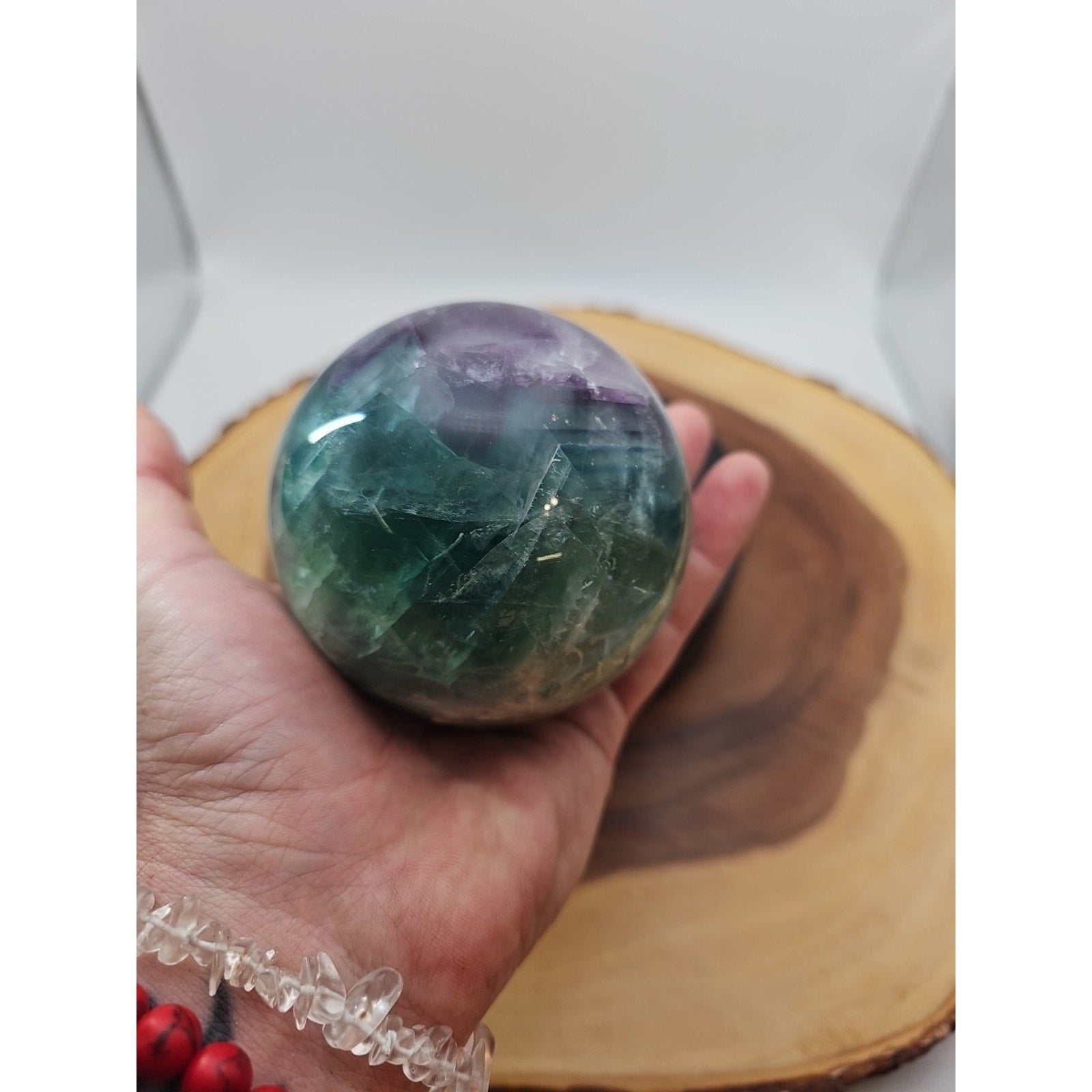 2.11lbs Natural Rainbow Fluorite Quartz Crystal Sphere Ball Polished Healing
