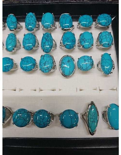 Load image into Gallery viewer, Wholesale Stone Ring Lot 40pcs W/ Box Multiple sizes Turquoise pattern
