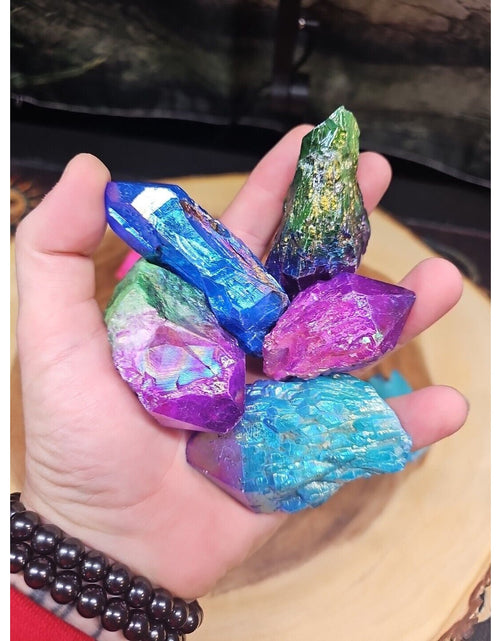 Load image into Gallery viewer, 1.80LB 13Pcs Rainbow Aqua Aura Quartz Crystal Cluster Points Titanium Coating
