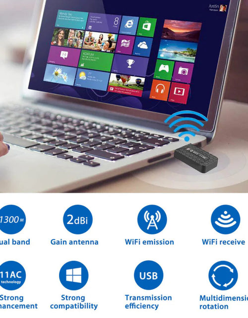 Load image into Gallery viewer, 1300Mbps USB3.0 Wireless WiFi Adapter Dongle Dual Band 5G/2.4G Desktop Laptop PC
