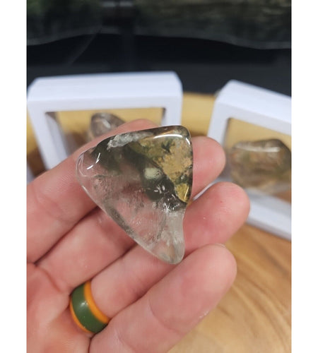 Natural Phantom Ghost Quartz Crystal Stone Tumbled Healing Brazil 1pc W/case