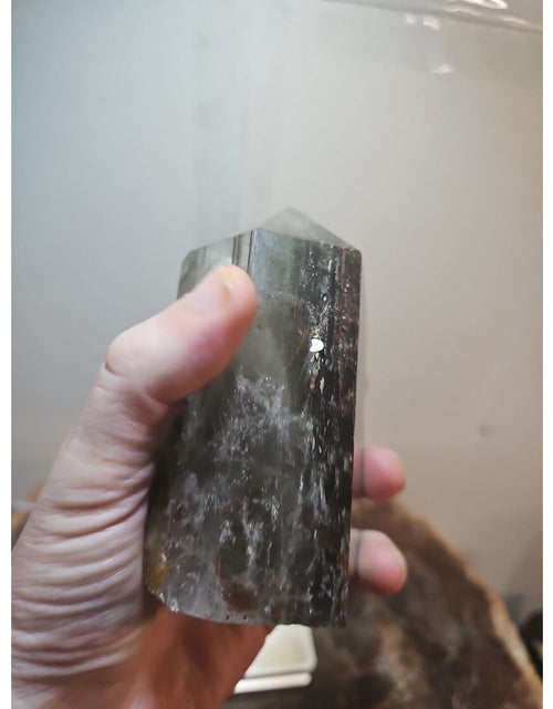 Load image into Gallery viewer, 1.73LB Natural Green Ghost Phantom Quartz Crystal Obelisk Wand Point Healing.
