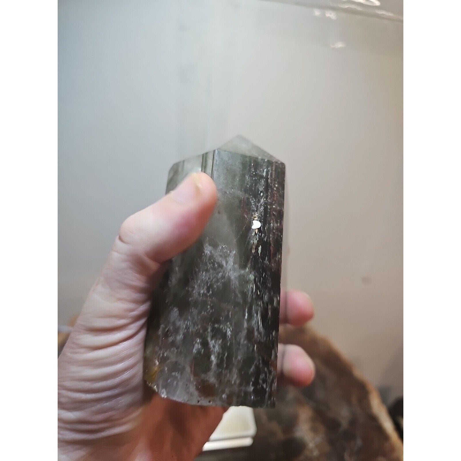 1.73LB Natural Green Ghost Phantom Quartz Crystal Obelisk Wand Point Healing.