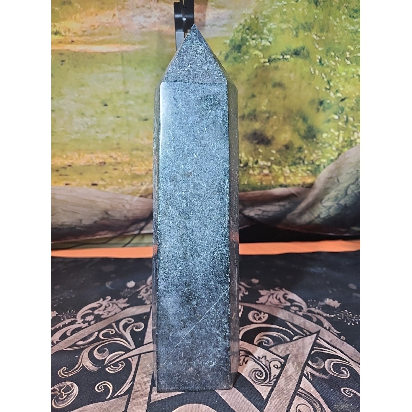 10.5LB 13" Natural Ancient Jasper Black Toumaline Crystal Tower Points Healing