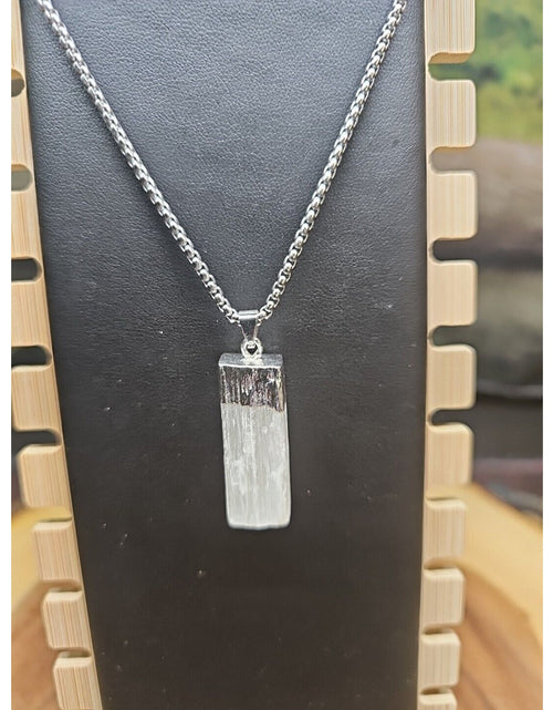 Load image into Gallery viewer, Selenite Crystal Necklace 18in Stainless Steel Chain Protection Healing
