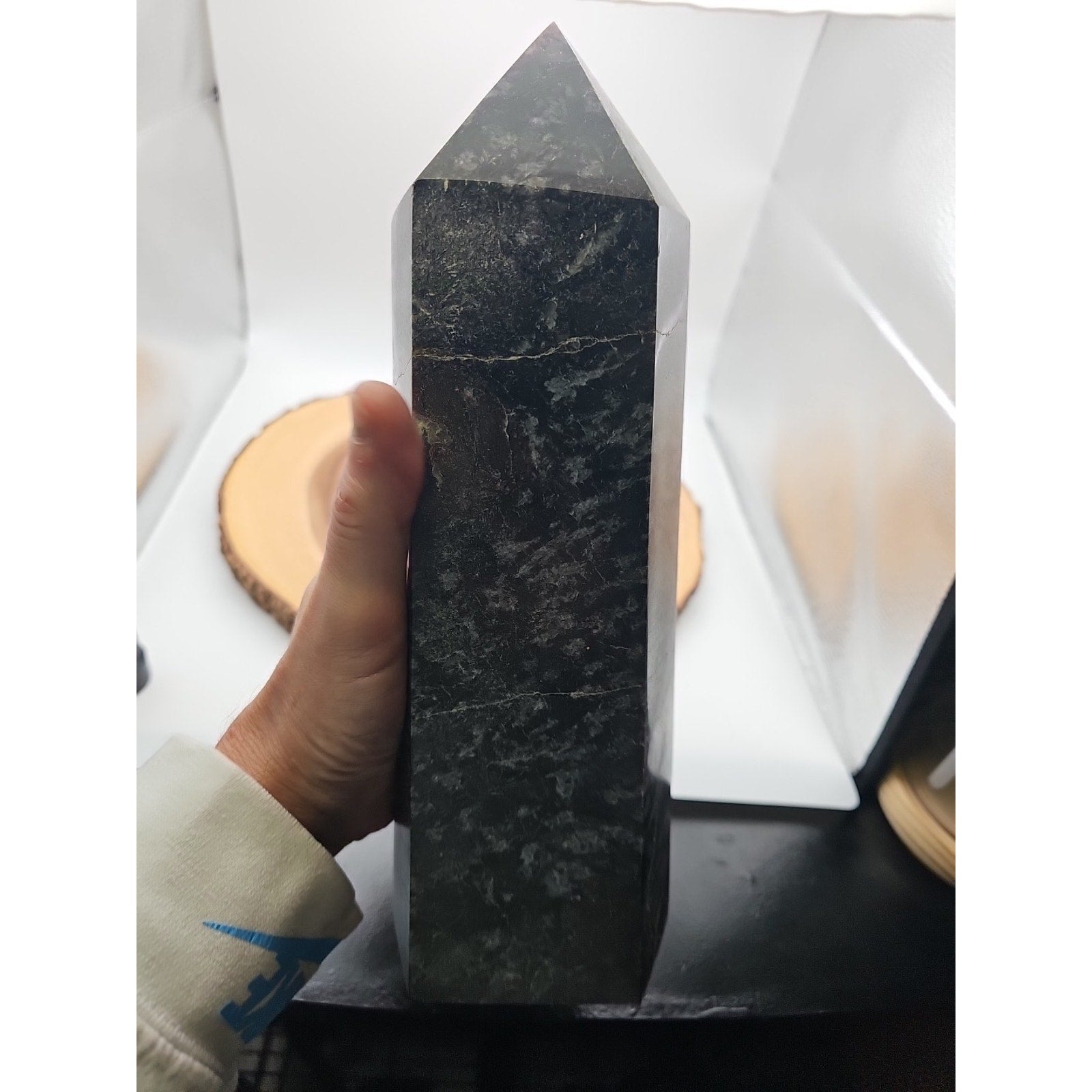 8.23lb Arfvedsonite Garnet Blue Flashes Crystal Point Tower Polished