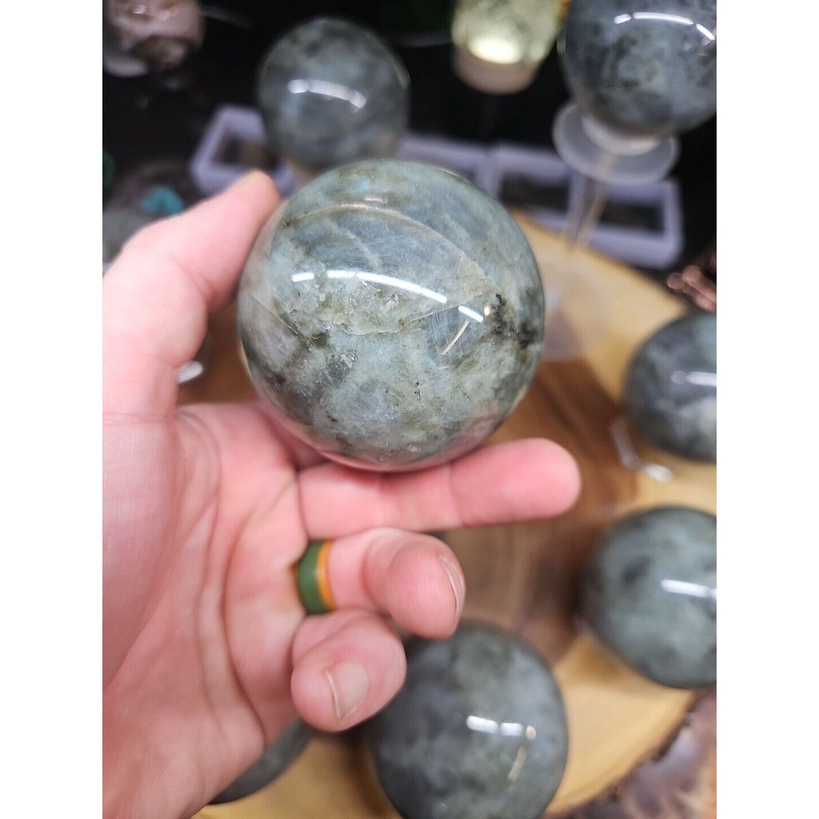 .95LB Avg 1Pc Natural Rainbow Labradorite Crystal Sphere Ball Polished