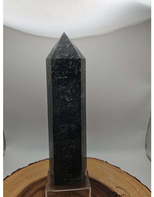Load image into Gallery viewer, 4.3lb Arfvedsonite Garnet Blue Flashes Crystal Point Tower Polished
