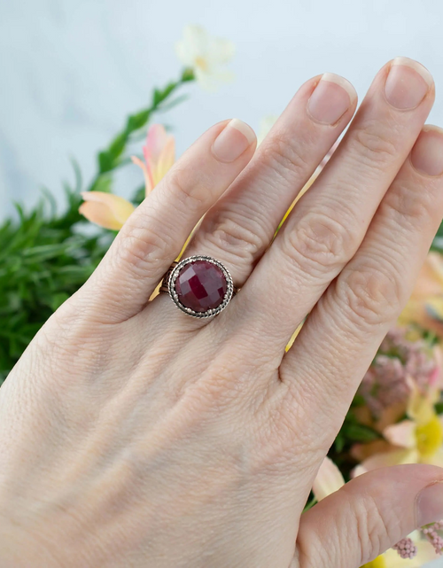Load image into Gallery viewer, Filigree Art Ruby Corundum Gemstone Women Silver Cocktail Ring
