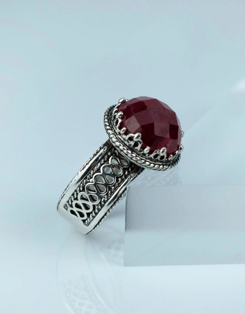 Load image into Gallery viewer, Filigree Art Ruby Corundum Gemstone Women Silver Cocktail Ring
