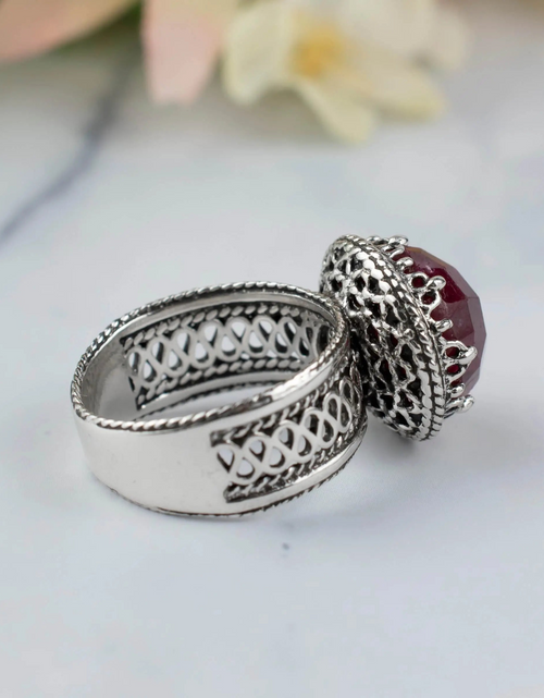 Load image into Gallery viewer, Filigree Art Ruby Corundum Gemstone Women Silver Cocktail Ring
