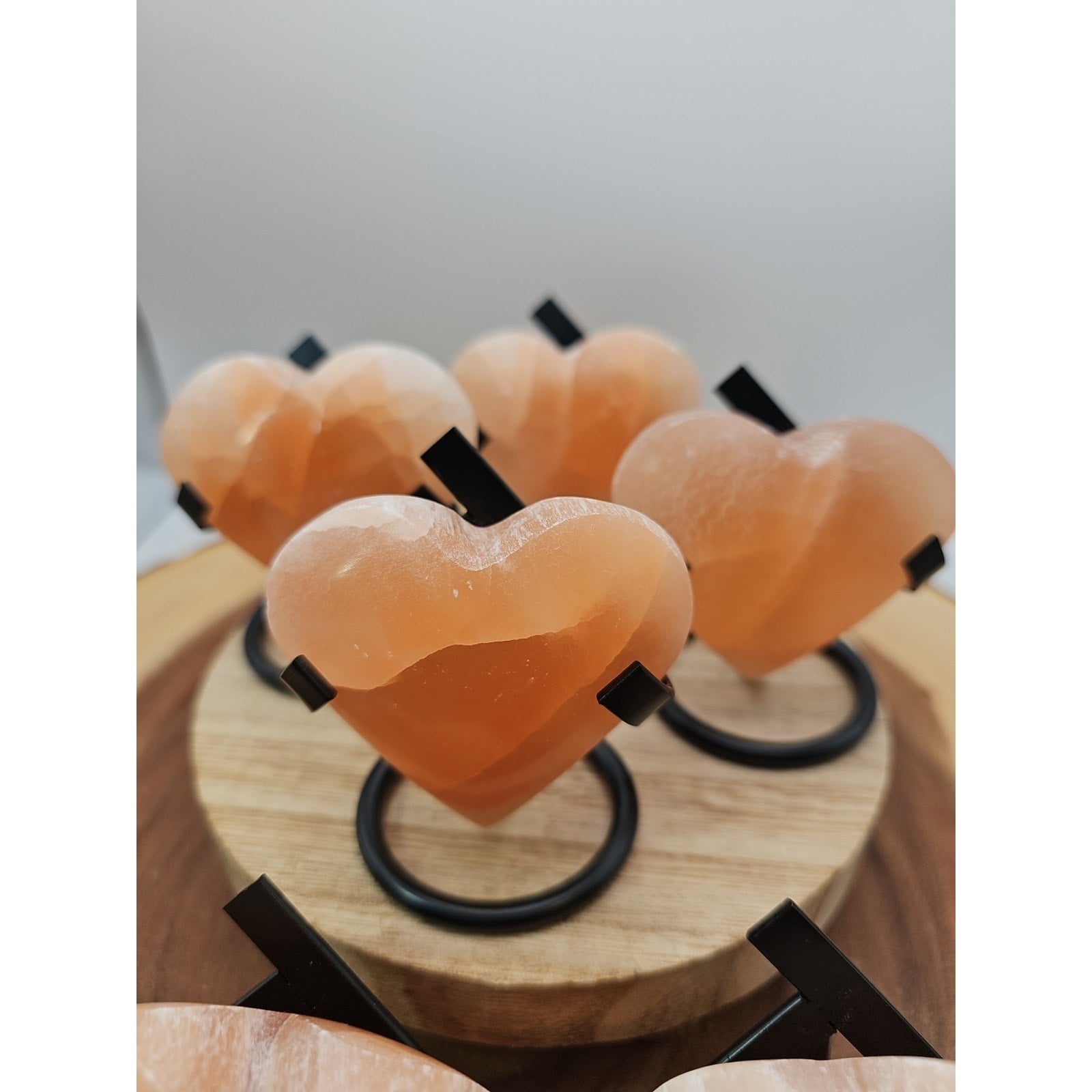 Peach Selenite Palm Stone W/stand 1each