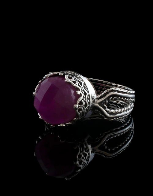Load image into Gallery viewer, Ruby Corundum Gemstone Filigree Art Women Sterling Silver Cocktail Ring
