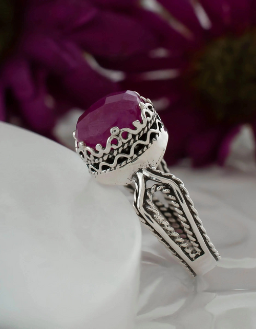 Load image into Gallery viewer, Ruby Corundum Gemstone Filigree Art Women Sterling Silver Cocktail Ring
