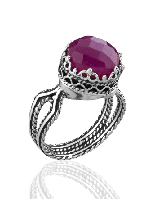 Load image into Gallery viewer, Ruby Corundum Gemstone Filigree Art Women Sterling Silver Cocktail Ring
