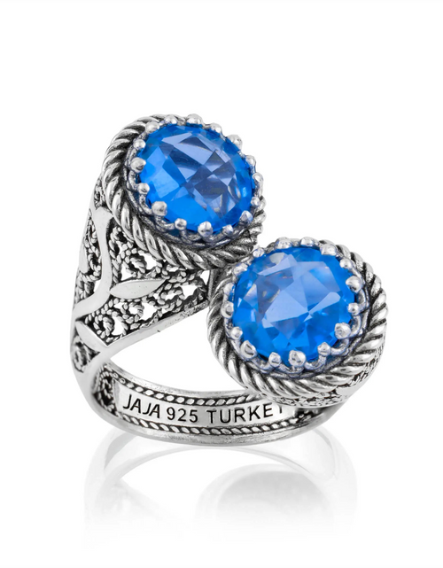 Load image into Gallery viewer, 925 Sterling Silver Women&#39;s Bypass Ring with Blue Quartz Gemstone - Perfect for Any Occasion
